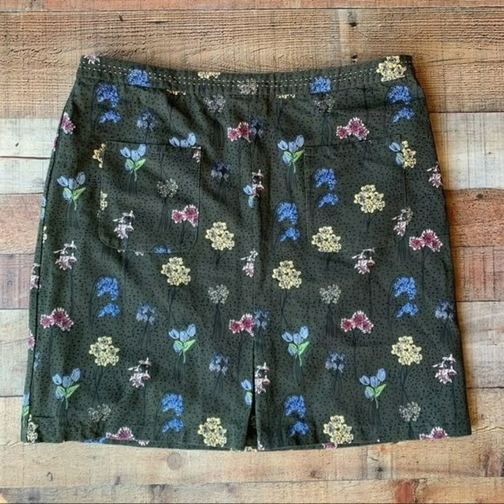 Vintage White plus size stuff skirt green flower knee length